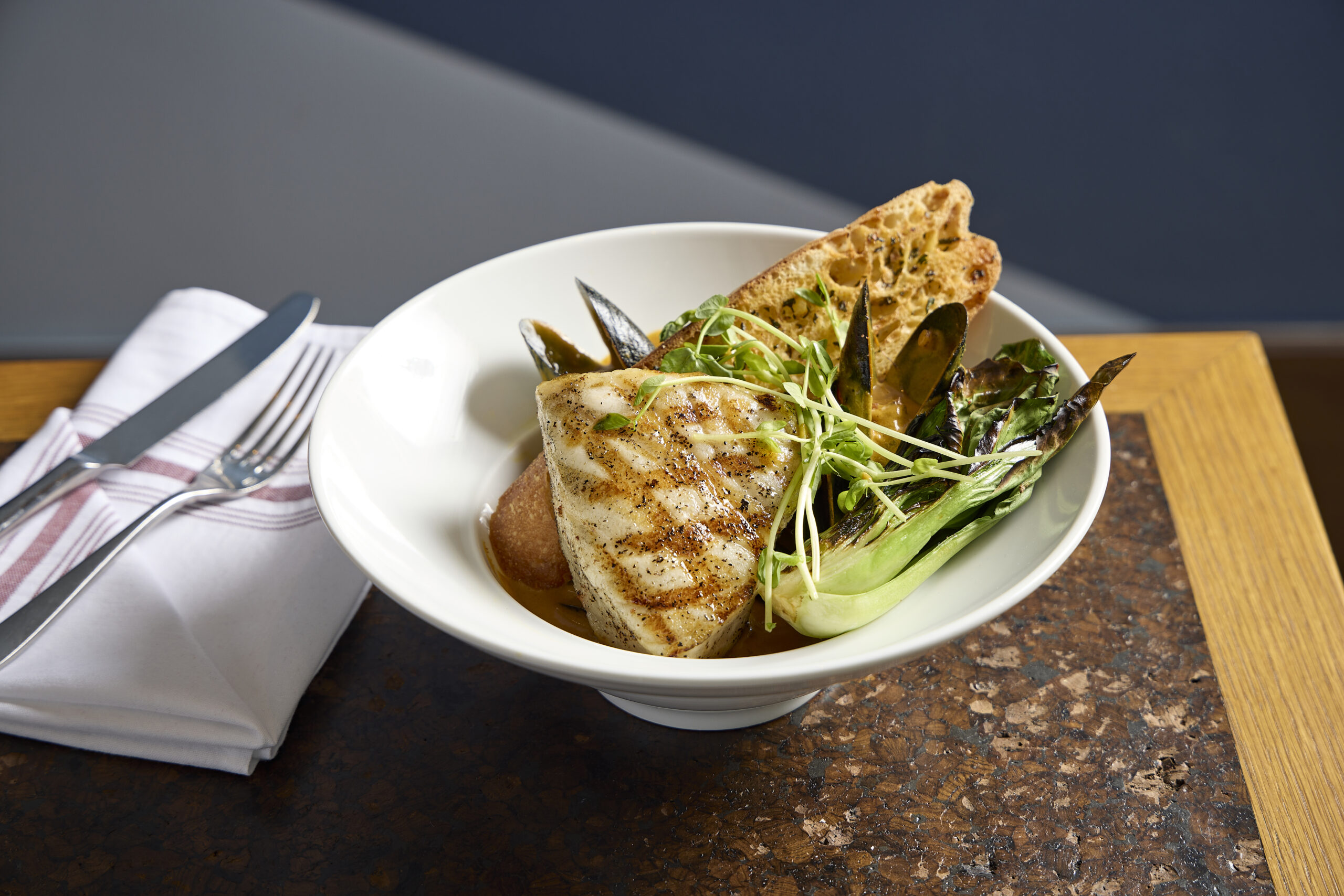 Thai Bouillabaisse of Grilled Sea Bass | State and Lake Chicago Tavern
